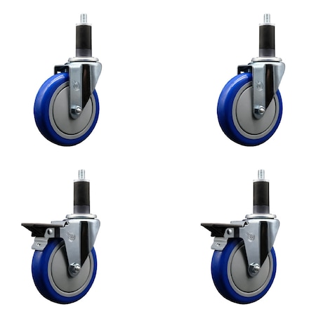 Service Caster 5'' Blue Poly Wheel Swivel 1-1/4'' Expanding Stem Caster Set 2 Brakes, 4PK SCC-EX20S514-PPUB-BLUE-2-PLB-2-114